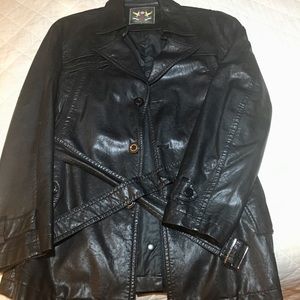 Vintage style faux leather trench belted